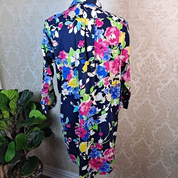 Lauren Ralph Lauren Size Medium Navy Floral Button Front Tunic 3/4 Sleeves EUC - Picture 7 of 13